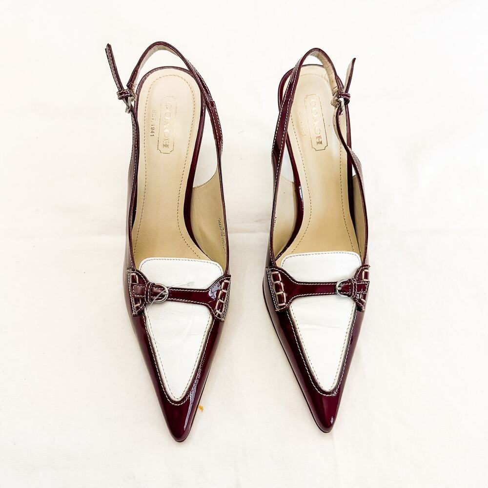 Coach Adrian Kitten Heels Red Burgundy White Vintage NWOB Size 10 Italy